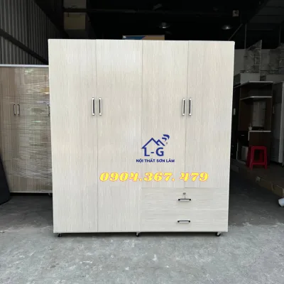 [HỎA TỐC HCM] Tủ nhựa Đài Loan 4 cánh màu vân sồi kem - tủ quần áo nhựa giá rẻ trực tiếp tại xưởng