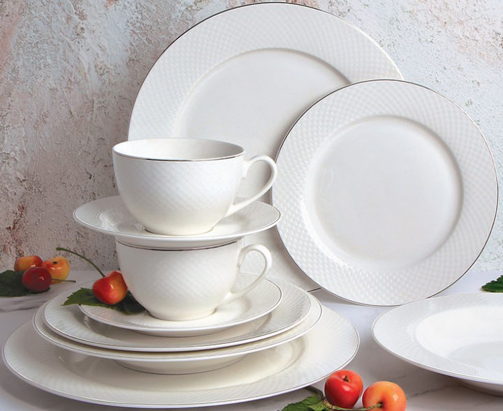 Multiple Choice New Bone 20pc Dinner Set Classic White in Gold Rim or  Silver Rim