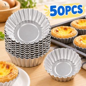 50 Pcs Aluminum Egg Tart Molds Nonstick Cupcake Pudding Baking Cups Pastry Tools For Home Baking
