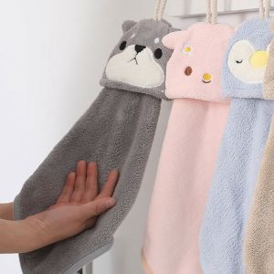 Cute Animal Ultra-Absorbent Kids Shower Towel Coral Velvet Hanging Bathing Hand Towel Kitchen Supplies Microfiber Towel Cleaning Cloth