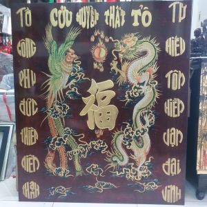 Tranh sơn mài Cửu Huyền Thất Tổ đắp nổi đẹp Long Phụng hàng cao cấp size 120x140 cm