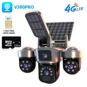 V380 Pro Solar 3 Lente CCTV 4G Gamit SIM Card Walang WiFi 500W Ultra HD Triple View AI Human Alert Two‑Way Audio Solar Battery Outdoor Camera