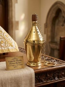 7-1/2" Solid Brass Thurible (Censer) Catholic Church Incense Burner with 1 Meter Chain for Holy Mass & Altar Use