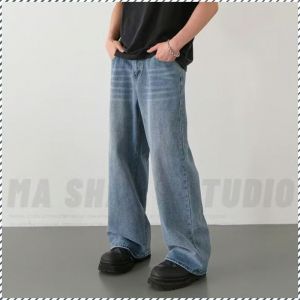 Straight Pants Fashionable Personality Denim Pants Loose Color Collision High Street Comfort