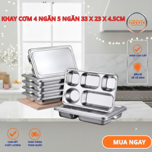 Khay cơm inox 4 ngăn 5 ngăn 33x23x4.5 cm - chia ngăn tiện lợi dùng cho học sinh công nhân nhân viên văn phòng