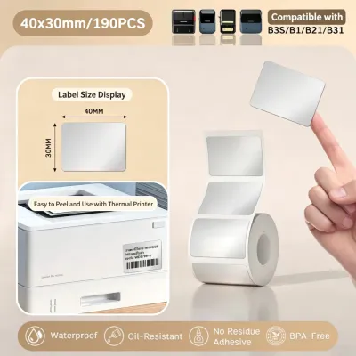 NIIMBOT B1/B1Pro/B21Pro Matte/Silver Label Stickers Adhesive for Product Labels Medical Bottle Tags