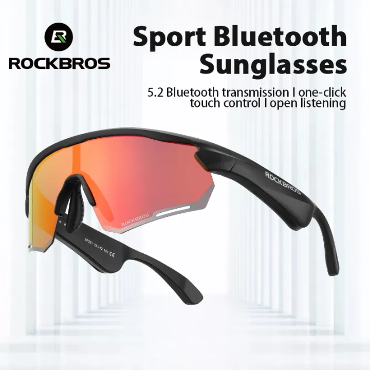 ROCKBROS Bluetooth Sunglasses for Men and Women Cycling Polarized Glasses Lightweight Multifunction Music One-key Control Runing Driving Goggles Sports