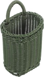 Lurrose Woven Hanging Basket Wall Storage Organizer for Kitchen Green Rattan Wicker Fruit and Garlic Holder Rustic Handheld Flower Basket for Home Dining Storage