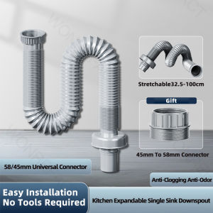 32.5-100cm Retractable Kitchen Downpipe Hose Anti-Clogging Anti-Odor Free Expansion Complete Set for Sink Dishwasher Drain