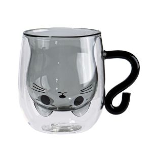 KECTTIO Cartoon Cat Coffee Mugs Double-Walled Glass Water Cups Insulated Cute Espresso Coffee Cups Summer