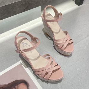 Free Shipping WomenS Summer New Style Wedge Sandals With Thick Platform And Waterproof Sole High Heels Fish Mouth Design Available In Large Sizes