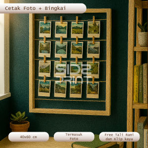 Sids Print Cetak Foto Polaroid + Bingkai Kayu Jati Belanda 40x60 cm | Finishing Halus + Klip & Tali Rami