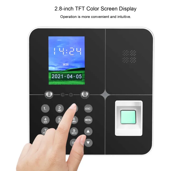 Employee Time Clock Face Fingerprint Password Recognition Intelligent Attendance Machine with Voice Control Prompt 2.8-inch TFT Color Screen USB Flash Drive