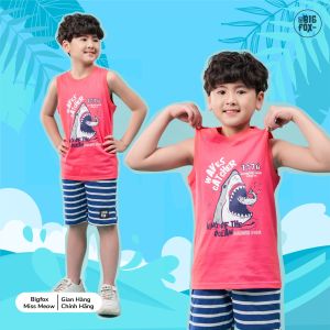 Áo thun sát nách bé trai BIGFOX - MISS MEOW áo ba lỗ bé trai chất liệu cotton mềm mịn họa tiết cá mập size trẻ em 34567891011 tuổi