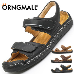 ORNGMALL Sandals for Men Breathable High Quality Casual Comfortable Slip-on Outdoor Beach Sandals Hand-stitched Genuine Leather Shoes 38-48