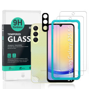 Ibywind For Samsung Galaxy A25 5G Screen Protector(Pack of 2) with 2 Pcs Tempered Glass1 Pc Camera Lens Protector1 Pc Backing Carbon Fiber Film [Fingerprint ReaderEasy to install]