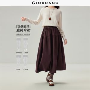 Giordano Beau Monde Women Flat-felled seam elastic waist maxi skirt Free Shipping 13466713