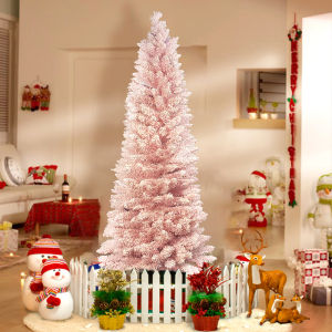 Flocking Christmas Tree Christmas Pointed Snow Slim Artificial Christmas Tree Premium PVC Leaf Luxuriant Appearance Pencil Christmas Tree Decoration Home