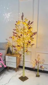 New Year Decoration Red Berry Tree Lamp Festive Holiday Home Decoration Ginkgo Leaf Money Tree Tree Lamp