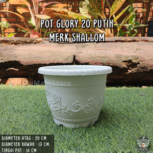 Pot Glory 20 Ukir Putih | Pot Hias Plastik | Pot Ukir Merk Shallom | Pot Bunga