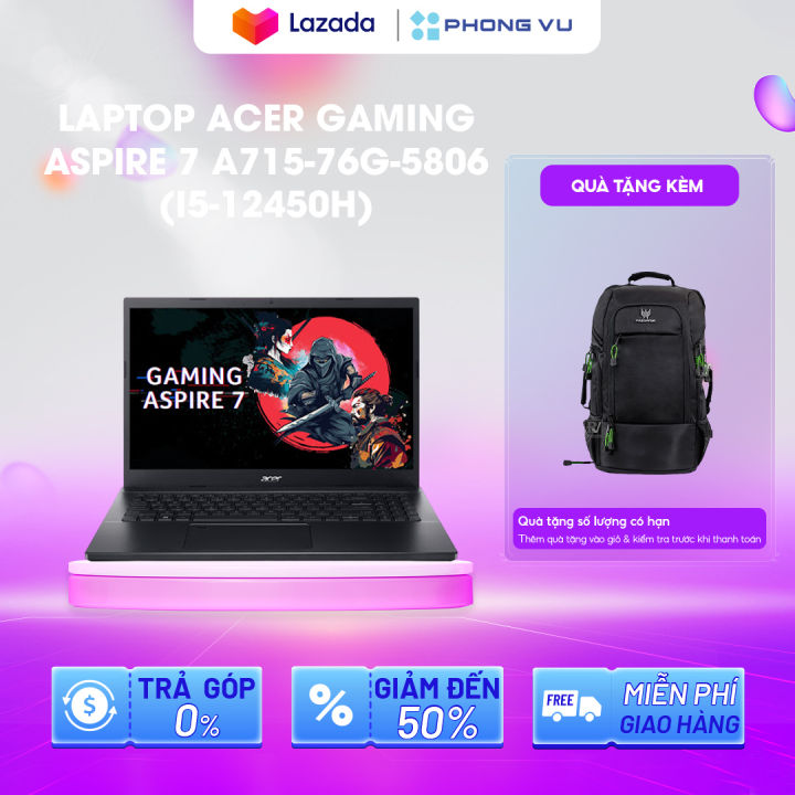 Laptop Acer Gaming Aspire 7 A715-76G-5806 (i5-12450H) (Đen) - Bảo hành 12 tháng