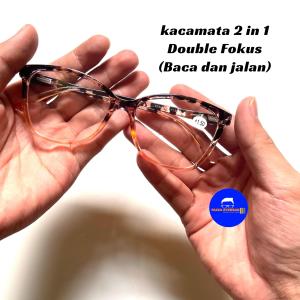 Kacamata Baca 2 in 1 Double Fokus Lensa Kryptok Untuk Baca dan Jalan Frame Cat Eye