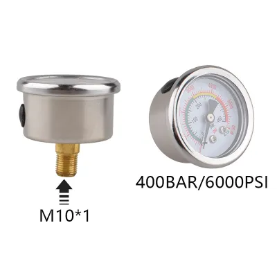 Hpa Scuba 400bar 6000psi áp suất khí kiểu thép không gỉ đồng m10x1 áp kế không khí lặn phụ kiện ống thở