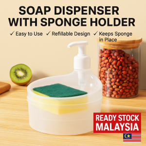 HOME BEST 1pc Soap Dispenser and Scrubber Holder with Sponge 2 in 1 Practical Kitchen Dishwasher Pump Dispenser Press for Home