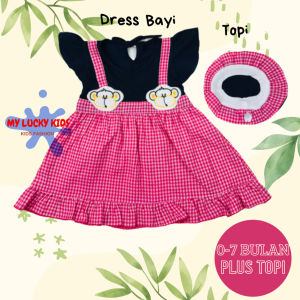 BAJU BAYI DRESS ANAK PEREMPUAN MOTIF MONGKEY USIA 0-7 BULAN PLUS TOPI