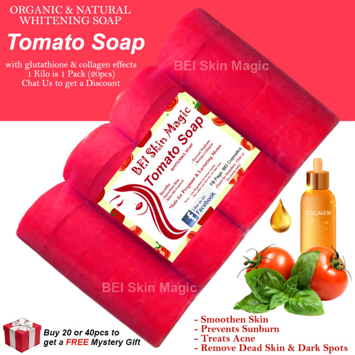 ORIGINAL] Tomato Soap with Glutathione & Collagen effect  Tomato Whitening  Round Bar Soap with Variation of [ 1pc 1 Pack or 20pcs & 2 pack or 40pcs ]  by BEI Skin Magic | Lazada PH