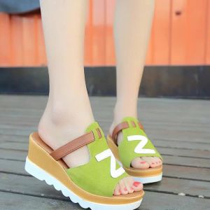 [Free Shipping] Spring New Style WomenS Sandals With Wedge And Platform Soles Mid-Heel Slip-On Sandals High-Heeled Thick-Soled Korean Version