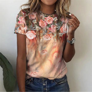 [Local Stock] VCC Floral Plants Pattern T-Shirt For Women Flower 3D Printed T Shirts Summer Casual Round Neck Tops Short Sleeves Oversized Tees