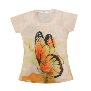 REHIN Womens top new summer fashion unique print short-sleeved T-shirt round-neck S-3XL slim fit blouse