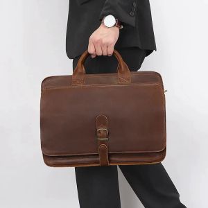 Tas Kerja Laptop Retro Luufan Tas Tangan Kulit Asli Tas Tote Kerja Harian 16 inci Tas Pria