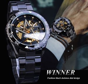Winner Star Diamond Display Men Black Stainless Steel Mechanical Automatic Sport Wrist Watch Top Brand Luxury Relogio Male Clock