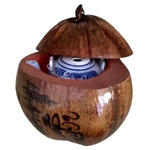 Bộ bình ủ trà trái dừa khắc chữ "Nhẫn" / Bình trà 04 - 09 lít / Giữ ấm 3 - 6 giờ / Sản phẩm sản xuất thủ công trứ danh xứ dừa Bến Tre