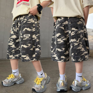 2026 Kids Boy Army Camouflage Cargo Shorts 5-14Y Casual Summer Cotton Bottoms Waist Elastic Waistband Children Clothes Outerdoor