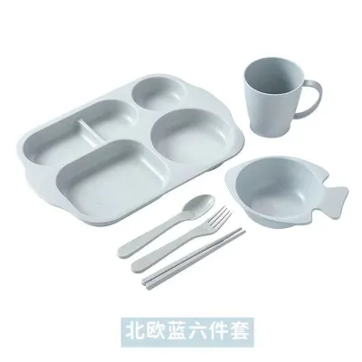 5pcs per set Baby Dinosaur Tableware Plate Dinner Bowl Wheat Stem Feeding Dish Kids girl food bowls with Cup and Spoon