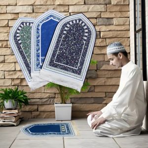LBU2221 Thick Prayer Mat Soft Travel Prayer Rug Retro Non-slip Prayer Mat Carpet
