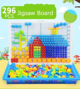 296Pcs Set Mushroom Nail Kit Puzzle Game Toy Kid Intellectual 3D Mosaic Picture Puzzle Toy Set Children Composite Educational Toys Jigsaw Board DIY Handmade Toy Mushroom Nail Plastic Bead Creative Toy Colorful Button Building Board Gift