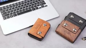 Vintage Leather All-in-One Zipper Cash Card Holder Wallet Dual-Snap multi-card slots Wallets