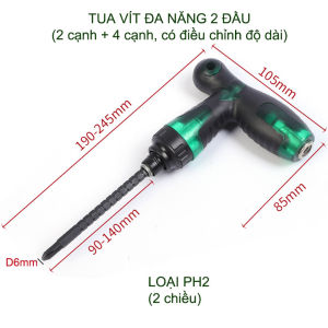 01 Tua vít thông minh 2 đầu có thể điều chỉnh độ dài (2 cạnh và 4 cạnh)