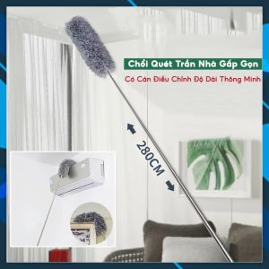 (HỎA TỐC) - Chổi Quét Trần Nhà Bằng Sợi Cán Dài Xếp Gọn 2m8 - Chổi Quét Bụi Đa Năng Rút Xoay 360 Độ