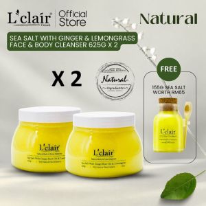 2 x Lclair natural sea salt with ginger root oil & lemongrass (625g) free 1 x 155g sea salt worth RM65