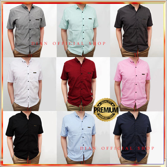 Baju Kemeja Pria Lengan Pendek Cowok Premium Distro Polos Casual