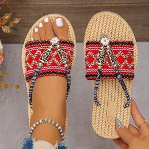 [Free Shipping] New Summer Fashion Wedge Sandals For Women Featuring Woven Floral Designs Thick Soles And A Casual Resort-Style Beach Look