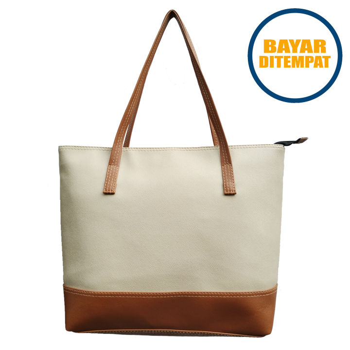 Wikwik Store Totebag Wanita / Totebag Kulit / Totebag Murah / Tote bag / Tas Wanita / Kombinasi 1 Cream