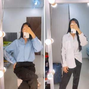 FASHION.ID90 KEMEJA WANITA LIST LENGAN PANJANG - PAKAIAN BAJU WANITA KANTOR