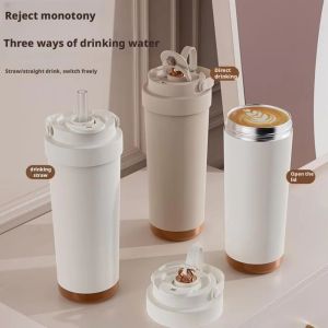 GLASSES VIEW ดื่มสองแก้ว ถ้วยเก็บความร้อน ความจุขนาดใหญ่ หลายฟังก์ชัน ถ้วยเซรามิกที่มีฉนวนใน ใหม่ แบบพกพา ถ้วยกาแฟ สำหรับผู้ชายและผู้หญิง