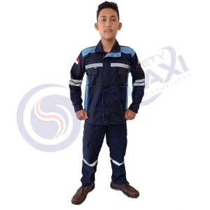 Wearpack Atasan Kemeja Safety Semi Jaket Warna Dongker Kombinasi Tosca Sleting Lengan Panjang
